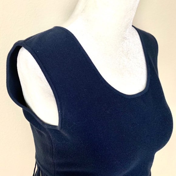BCBGMAXAZRIA Fringe Cropped Blue Sleeveless TOP - Picture 3 of 8